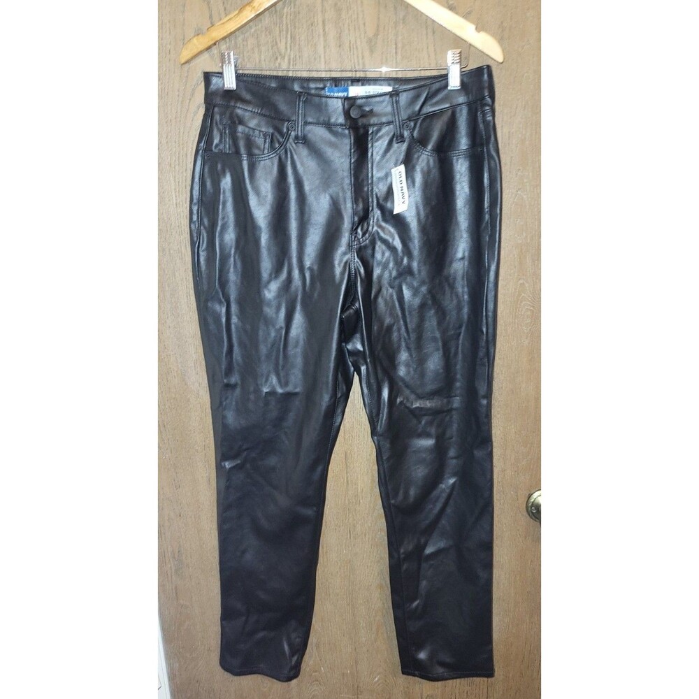 Old Navy Womens OG Straight High Rise Faux Leather Black Pants Size 10
